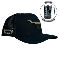 Boné Preto Longhorn Truck Boi Bordado - Ref. KL 0001