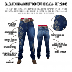 Calça Fem Minuty Jeans Boot Cós Alto c/ Bordado Ref: 221085