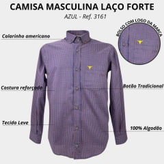 Camisa Masculina Laço Forte Manga Longa Azul/Laranja Ref. 3161