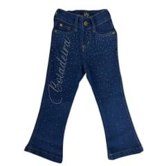 Calça Infantil For Texas Jeans Escuro Flare Com Strass R6004