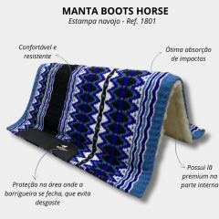 Manta Tambor Navajo Azul e Preto Boots Horse - Ref.1801