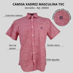 Camisa Masculina TXC Manga Curta Xadrez Vermelho Ref. 29085C