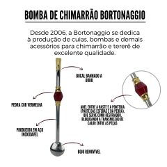 Bomba de Chimarrão Bortonaggio com Pedra Vermelha - D257