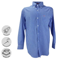 Camisa Masculina King Farm Azul Com Bordado Xadrez Ref.38