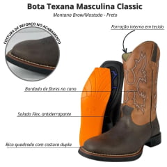 Bota Texana Masculina Classic Montana Brow/Mostarda-Preto