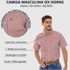 Camisa Masculina Ox Horns Manga Curta Xadrez Vermelho Ref: 9067