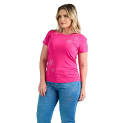 Camiseta Feminina Miss Country T-Shirt Strass Pink Ref: 3109