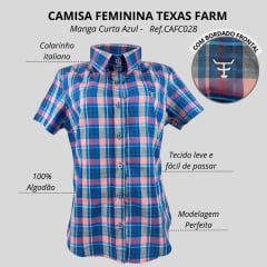 Camisa Feminina Xadrez Grande Azul Texas Farm Manga Curta Ref.CAFC028