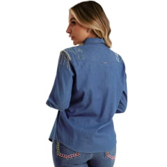 Camisa Jeans Feminina West Dust Bordado Strass - Ref.CA28521