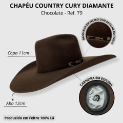 Chapéu Country Cury Diamante Chocolate Aba 12 - Ref. 79