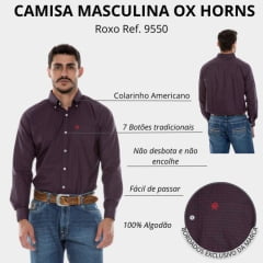 Camisa Masculina Ox Horns Manga Longa Xadrez Roxo Ref. 9550