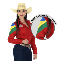 Camisa Feminina Radade Bordada BR Vermelha Ref. 0541