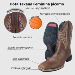 Bota Texana Feminina Jácomo Bico Quadrado Fóssil Ref:4647/UF