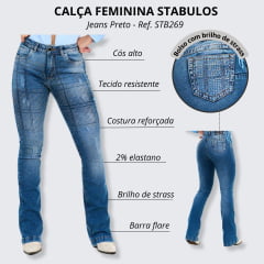 Calça Feminina Buphallos Jeans Strass Xadrez - Ref. BPL632