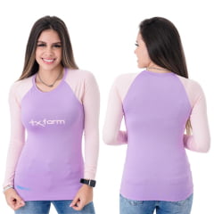 Camiseta Feminina Texas Farm UV50+ Lilás com Rosa Ref.UVF002