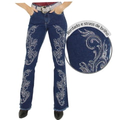 Calça Feminina Country City Jeans Azul Com Brilho - Ref.0191