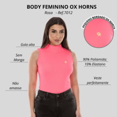 Body Feminino Ox Horns Rosa Gola Alta Sem Manga Ref. 7012