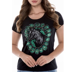 Camiseta T Shirt Feminina Ox Horns Preto Com Strass Ref.6351