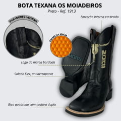 Bota Texana Masculina Moiadeiros Fossil Preto - Ref. 1913