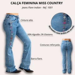 Calça Feminina Miss Country Jeans Flare Indian - Ref. 1001