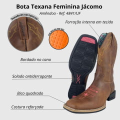 Bota Texana Feminina Jácomo Bico Quadrado Amendoa Ref4841/UF
