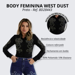 Body Feminino West Dust Madson Preto Com Strass Ref. BD28443