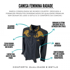 Camisa Feminina Radade Preta Bordada - Ref: ML AM HORSES