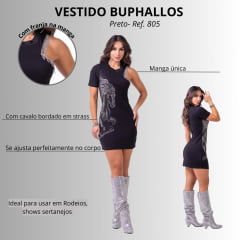 Vestido Feminino Buphallos Preto Cavalo Bordado Ref: 805