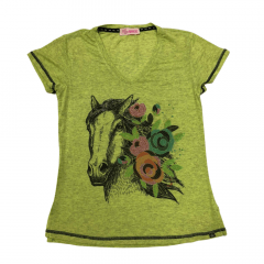 Camiseta T-Shirt Miss Country Verde Estampa Cavalo