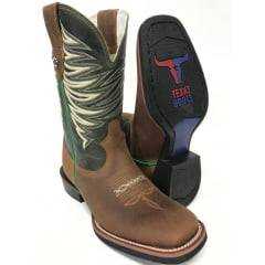 Bota Texana Masculina Texas Boot Bico Quadrado Jatobá/Fóssil Verde - Ref.T09LQBO