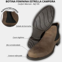 Botina Feminina Estrela Campeira Confort Marrom 2023 Ref.105