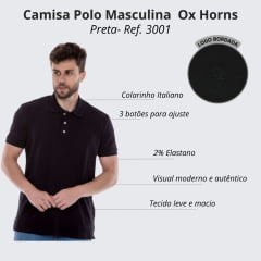 Camiseta Polo Masculina Ox Horns Manga Curta Preta Ref: 3001