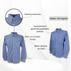 Camisa Masculina Classic Xadrez Azul Claro Ref.CMLEX-CL-XDF