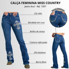 Calça Feminina Miss Country Jeans Bordado Cruz Ref. 1007