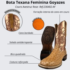 Bota Texana Feminina Goyazes Couro Avestruz  Ref:236402-AF