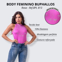 Body Feminino Buphallos Regata Rosa Com Strass - Ref BPL813
