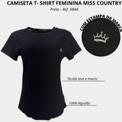 Camiseta Feminina Miss Country T-Shirt Básica Preto Ref:0844