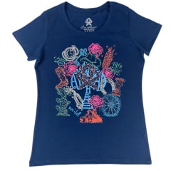 Camiseta Feminina Marinho Com Brilho Ox Horns - Ref. 6333
