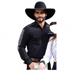 Camisa Masculina Bordada Os Vaqueiros Oficial Preta