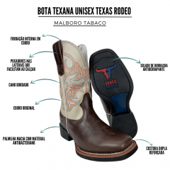 Bota Texana Unissex Texas Rodeo Tabaco - REF: 12251245