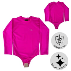 Body Infantil Top Country Manga Longa Rosa Pink Simples