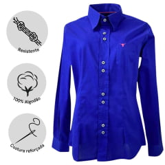 Camisa Feminina Laço Forte Manga Longa Azul Royal Ref. 3107