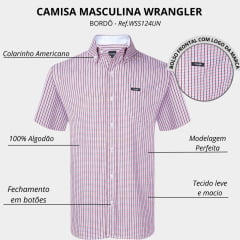 Camisa Masculina Wrangler Tricoline Xadrez Ref.WSS133UN - Escolha a cor