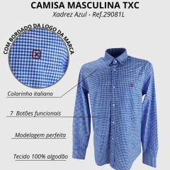 Camisa Masculina Txc Custom Manga Longa Xadrez Azul Ref: 29081L