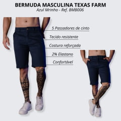 Bermuda Masculina Texas Farm Sarja Azul Marinho Ref. BMB006