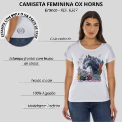 Camiseta Feminina T Shirt Ox Horns Manga Curta Branca Ref: 6387