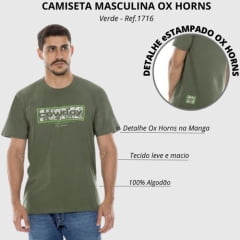 Camiseta Masculina Ox Horns  Verde Militar Cowboy Ref: 1716