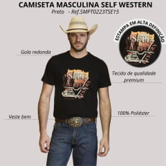 Camiseta Masculina Self Western Manga Curta Preta Ref.E15
