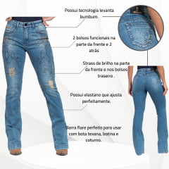 Calça Feminina Buphallos Bootcut Com Strass - Ref. BPL 488