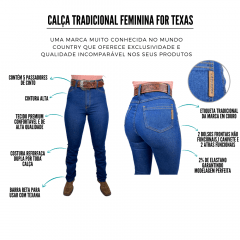 Calça Feminina For Texas Tradicional Reta Azul - REF: 7003